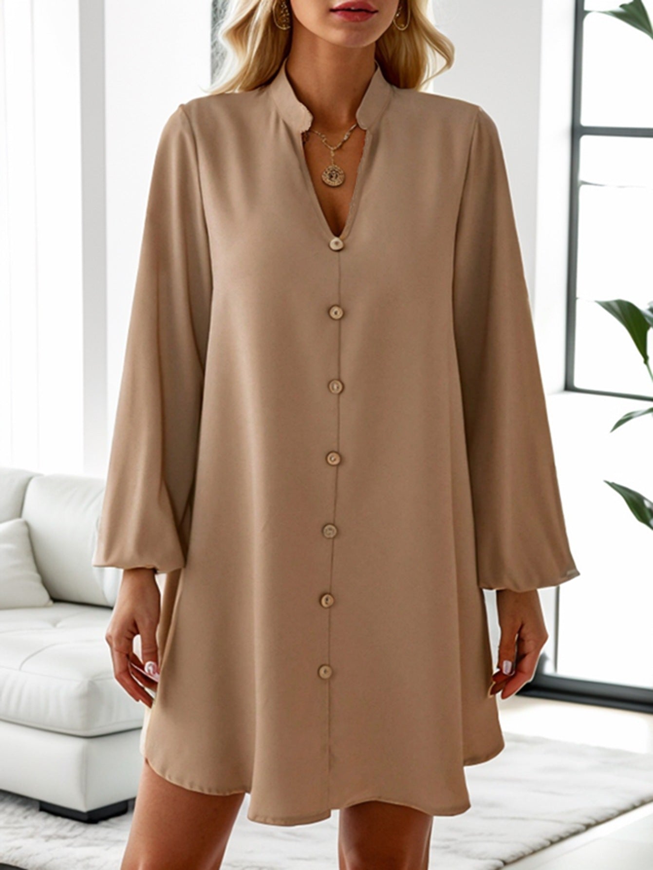 Women's Short Dress Elegant Puff Sleeve Design