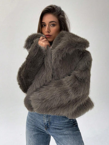 Women's Stylish Faux Fur Jacket Oversized Sleeves Trendy