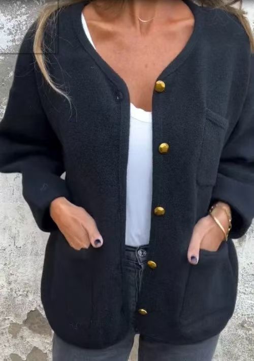 Elegant Wool Coat Round Neck Long Sleeve