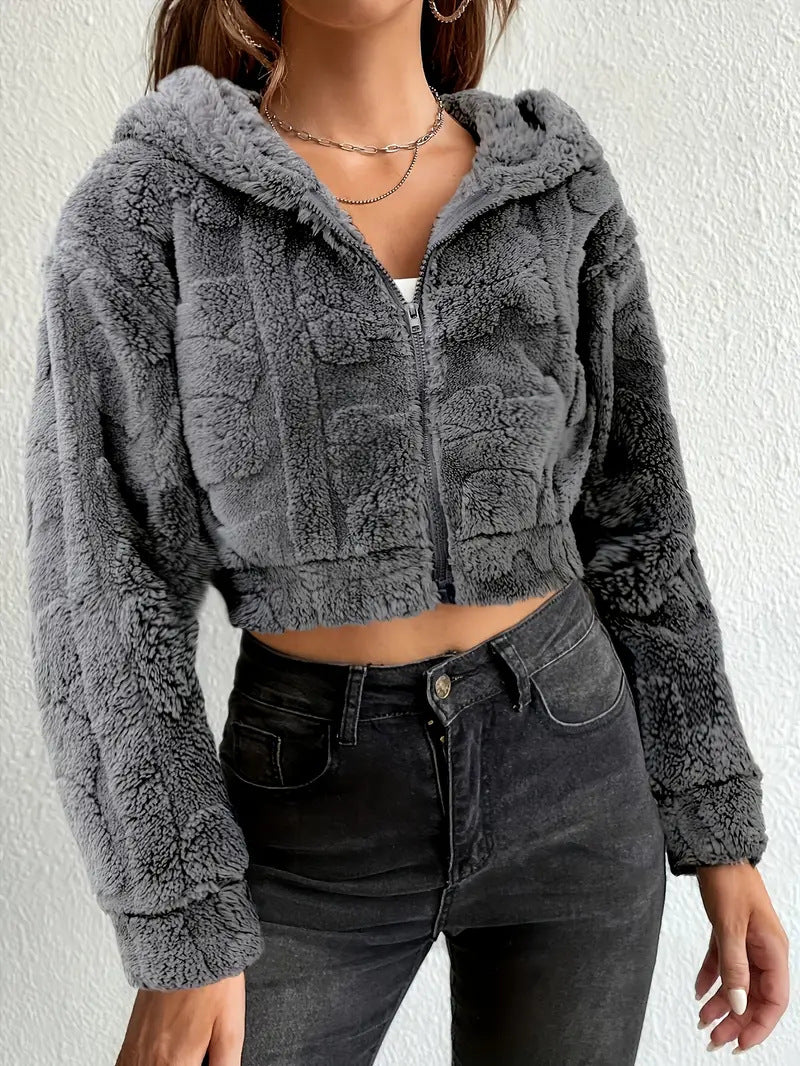 Women's Warm Fleece Jacket Hooded Zipper