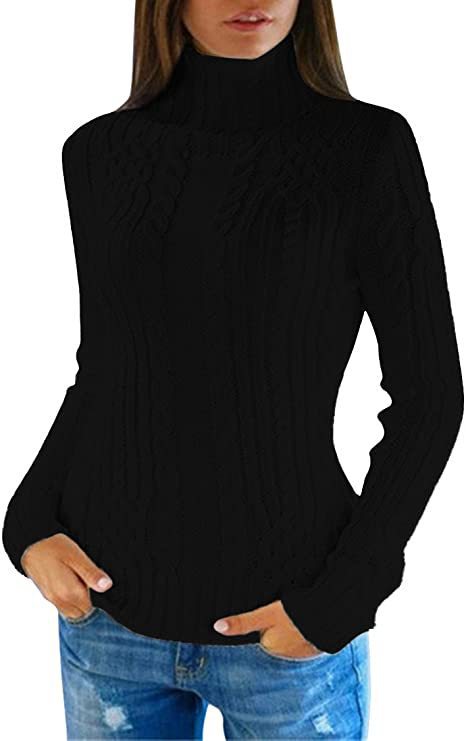 Women's Knitted Jumper High Collar Cable Knit Elegant Clothing