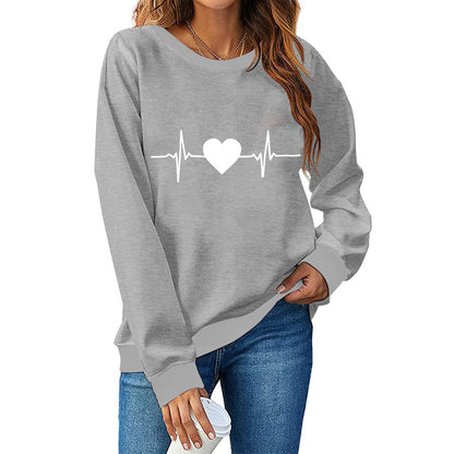 Women's Sweatshirt with Trendy Heart Print Top