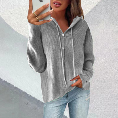 Women's Cardigan Hood Button Placket Elegant Outerwear