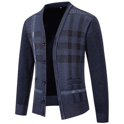 Men's Cardigan Check Pattern Elegant Design
