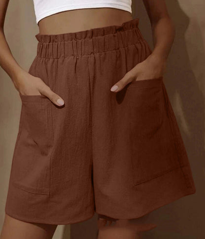 Women's Linen Shorts Comfortable Elastic with Side Pockets