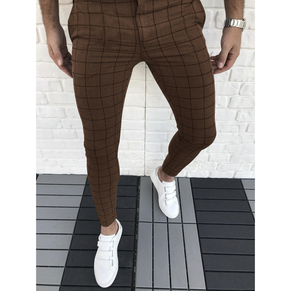 Men's Slim Fit Plaid Suit Trousers Modern