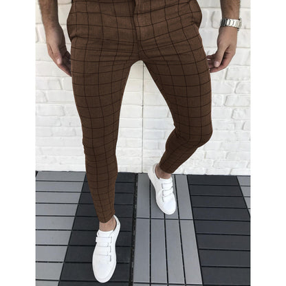 Men's Slim Fit Plaid Suit Trousers Modern