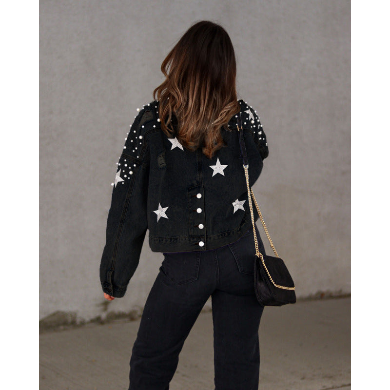 Women's Oversized Denim Jacket with Cool Appliqués