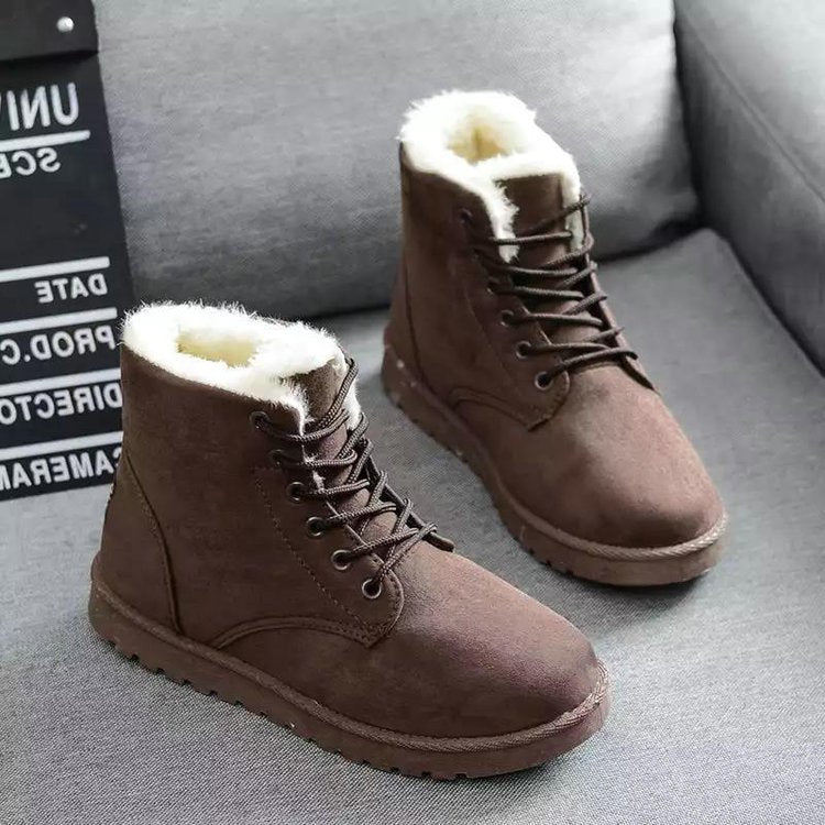 Stylish Winter Boots Suede Lacing Faux Fur