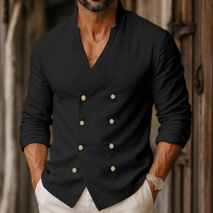 Men's Shirt Double Row Buttons Elegant Style