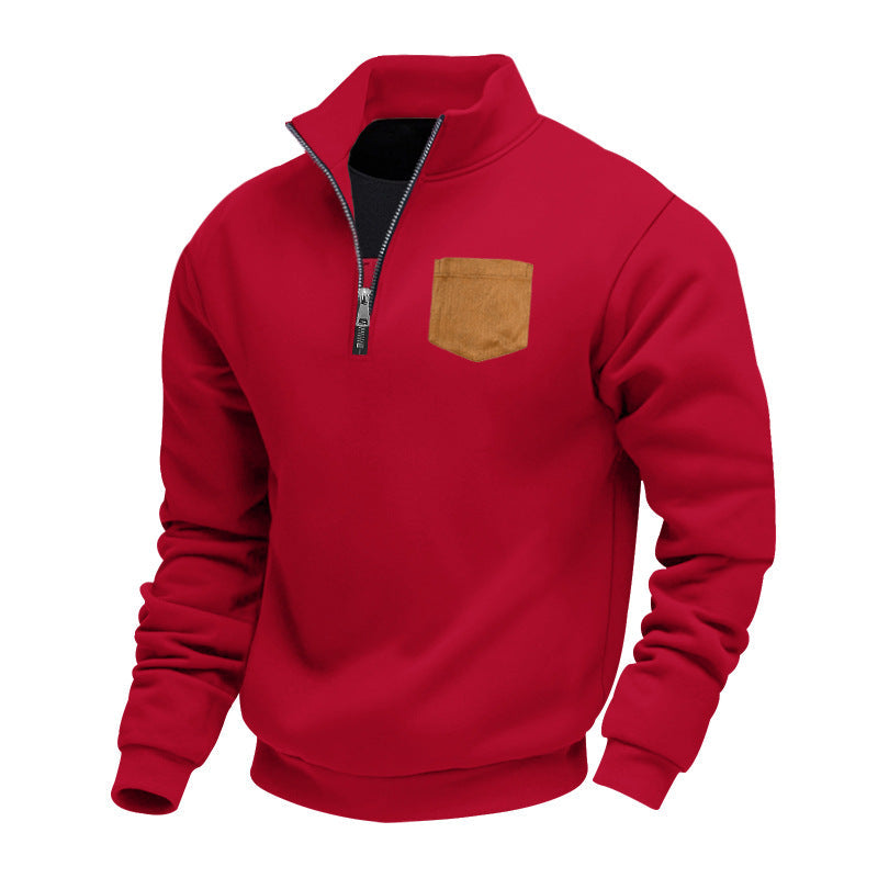 Men's Modern Half-Zip Sweatshirt Chest Pocket