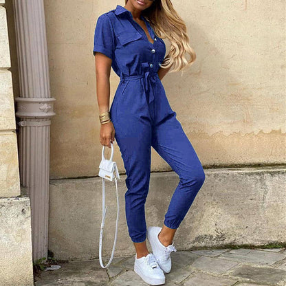Damen Jumpsuit Elegant Tailliert Knopfleiste