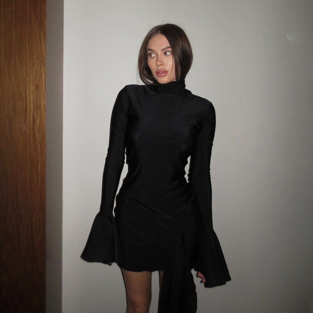 Women's Wrap Dress Elegant Ruffle Stand Collar