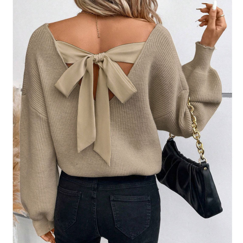 Women's Sweater with Chic Bow Neckline