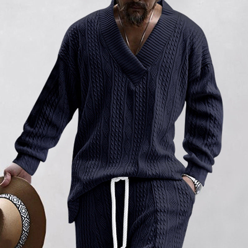 Men's Knitted Jumper Casual V-Neck Cable Knit