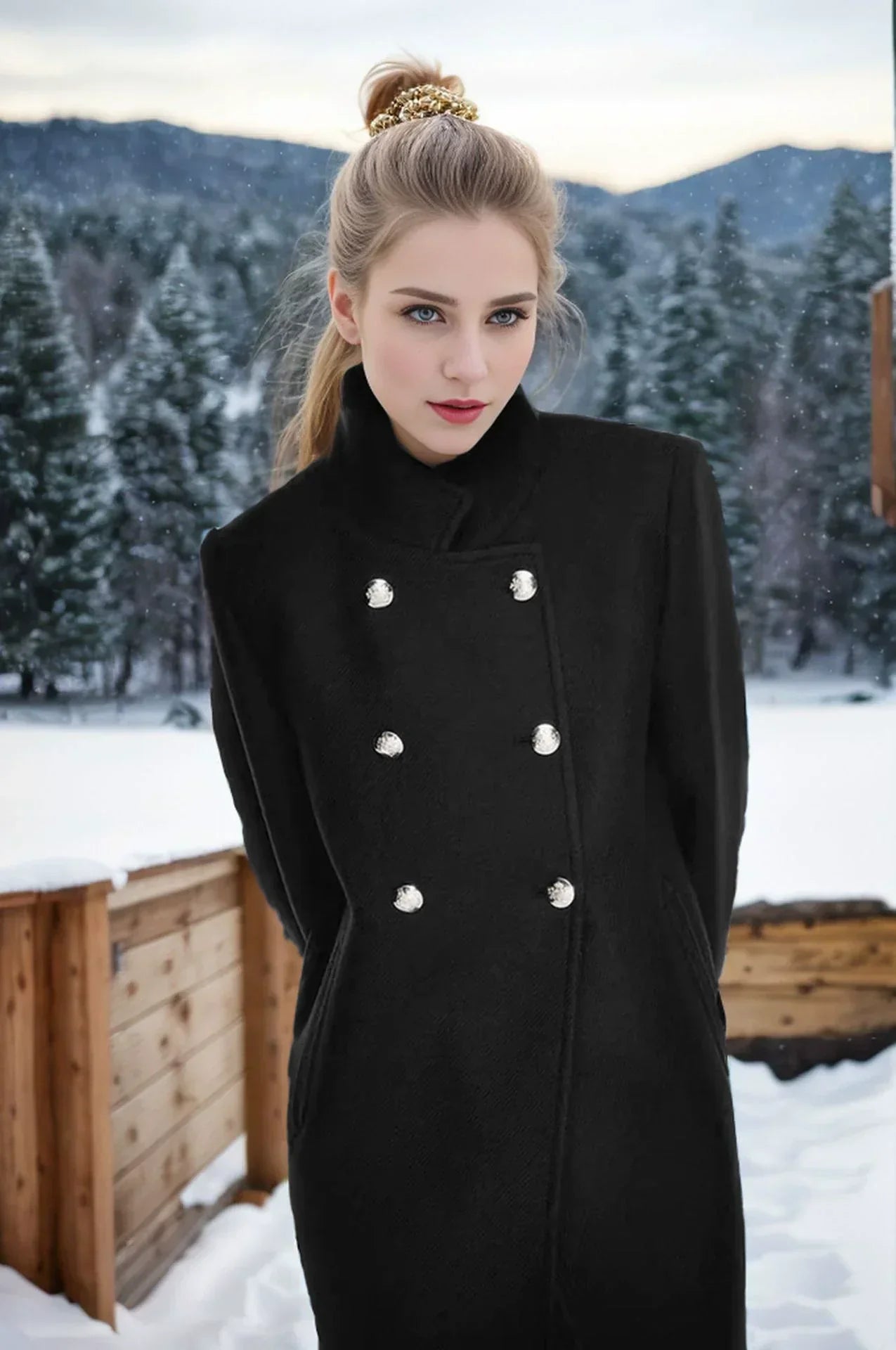 Women's Modern Wool Jacket Double-Breasted High Collar