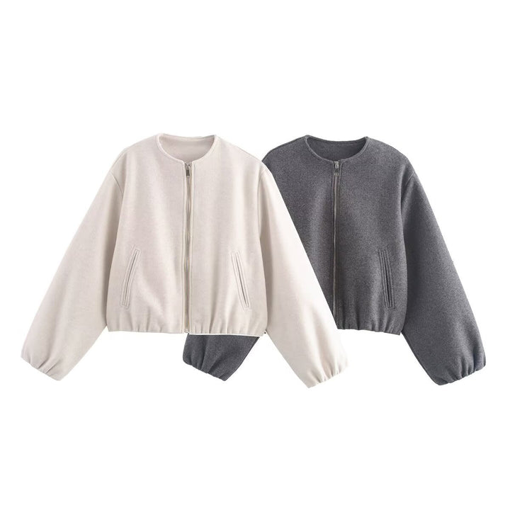 Kurze Damen Wolljacke Reißverschluss Modern Style - IdealeKleiden