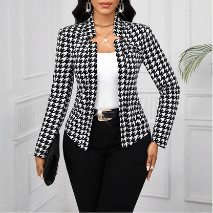 Damen Blazer Jacke Hahnentrittmuster Tailliert Elegante - IdealeKleiden