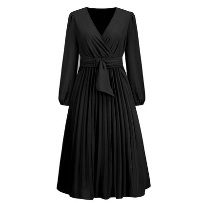 Women's Wrap Dress Elegant Pleated Skirt Lace-up