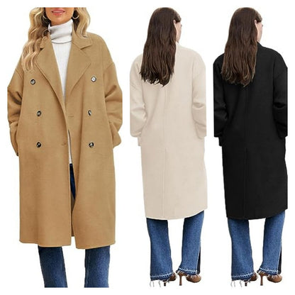 Damen Wollmantel Elegant Lässig Doppelknopf - IdealeKleiden