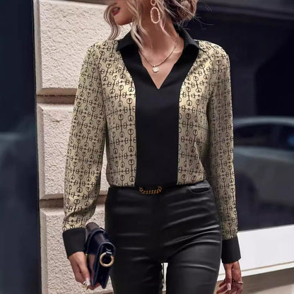 Damen Bluse Modern Muster Elegant V-Ausschnitt - IdealeKleiden