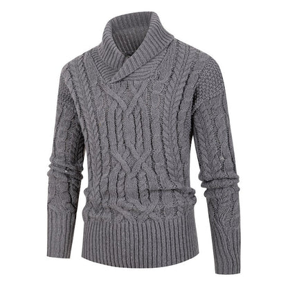 Herren Pullover Grobstrick Schalkragen Zopfmuster Elegant