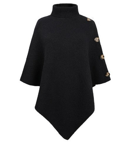 Women's Poncho Knit Modern Buttons