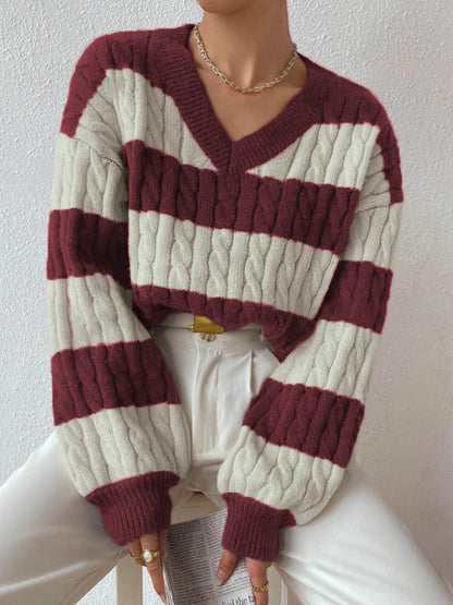 Women's V-Neck Long-Sleeved Knitted Sweater Elegant Design