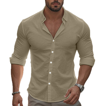 Men's Long-Sleeve Shirt Comfort Modern Rolled Collar