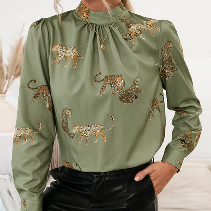 Women's Blouse Animal Print Elegant Stand-Up Collar