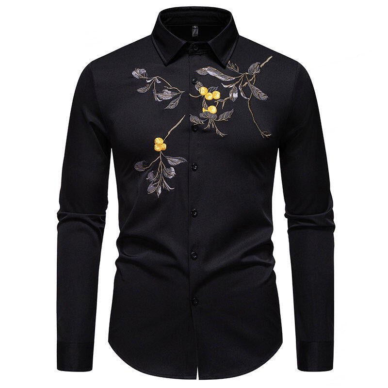 Men's Elegant Embroidered Long-Sleeve Shirt