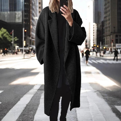 Damen Oversized Wollmantel Elegant Schnitt Große Taschen - IdealeKleiden