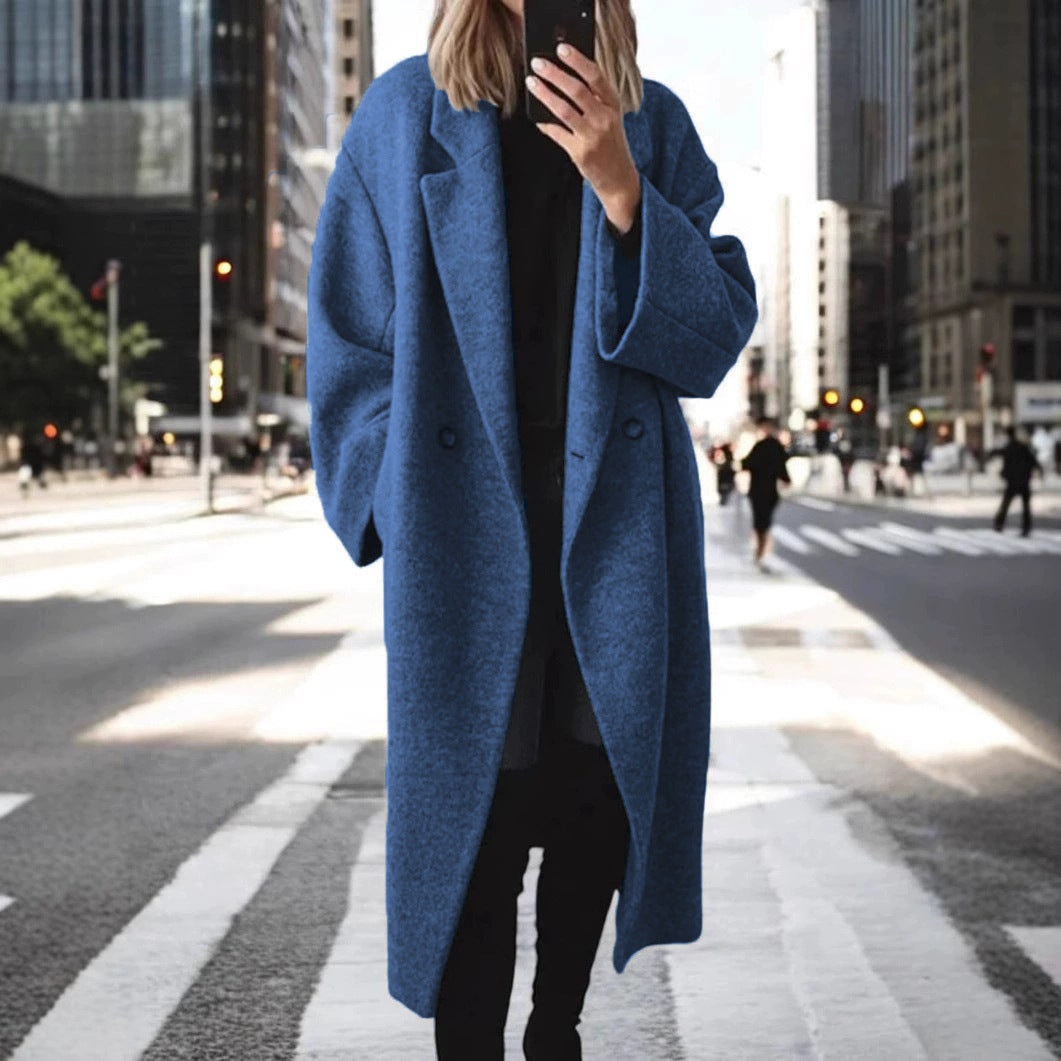 Women's Oversized Wool Coat Elegant Cut Large Pockets