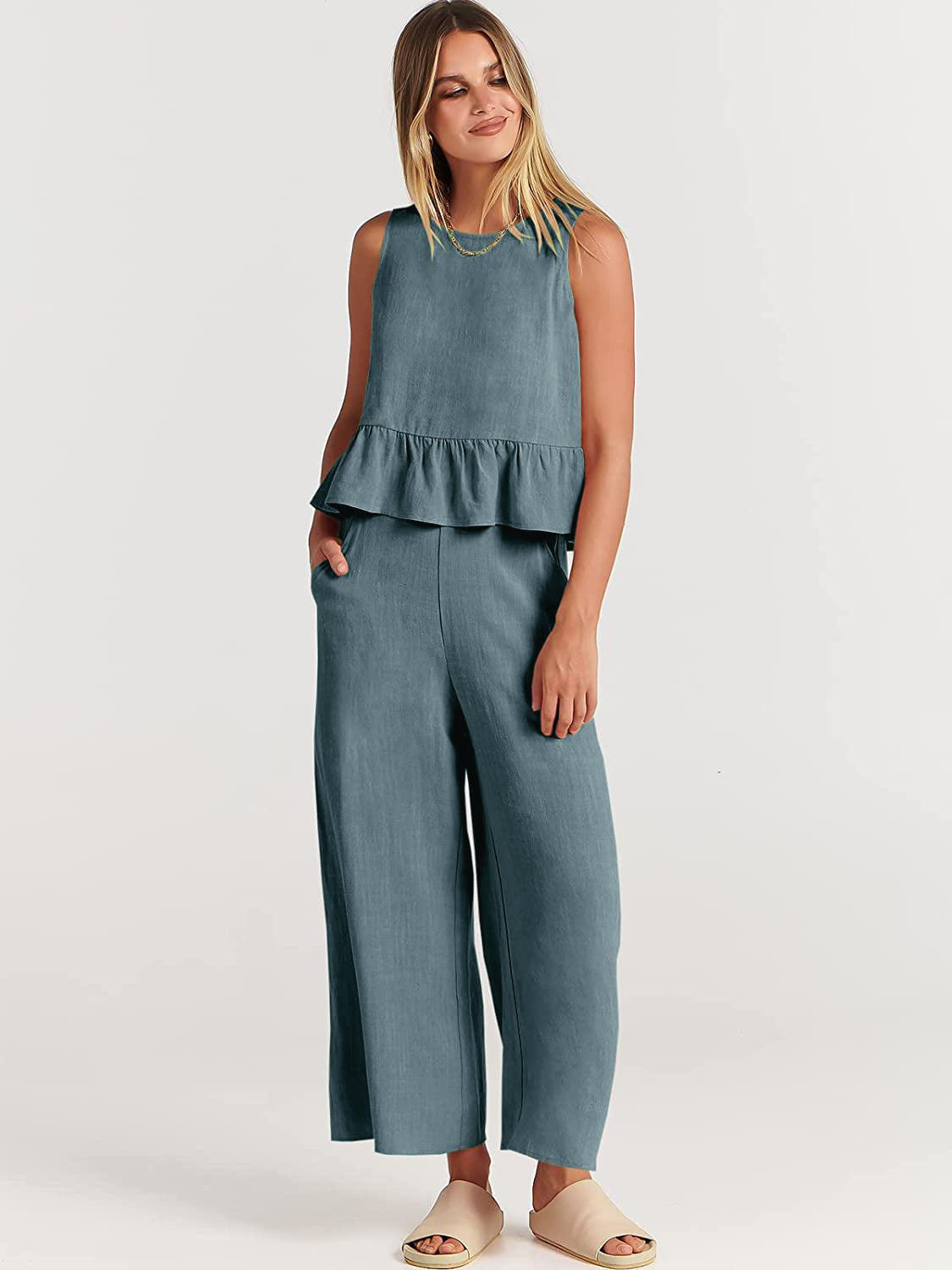 Women's Two-Piece Set Elegant Ruffle Detail