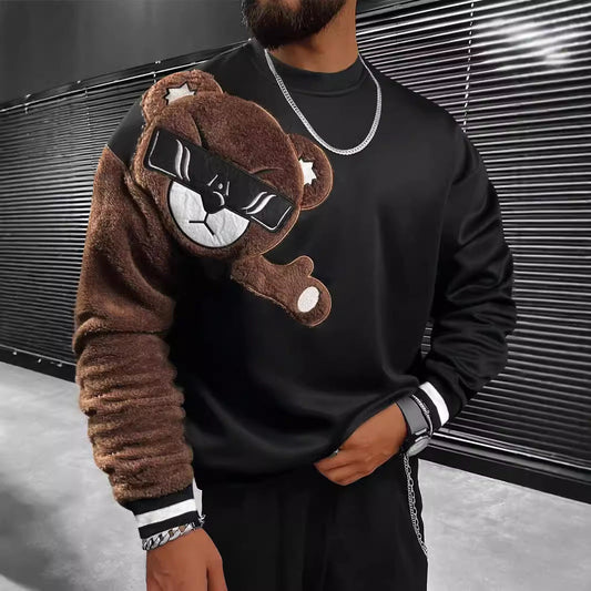 Herren Sweater Bär Applikation Weich Plüsch - IdealeKleiden