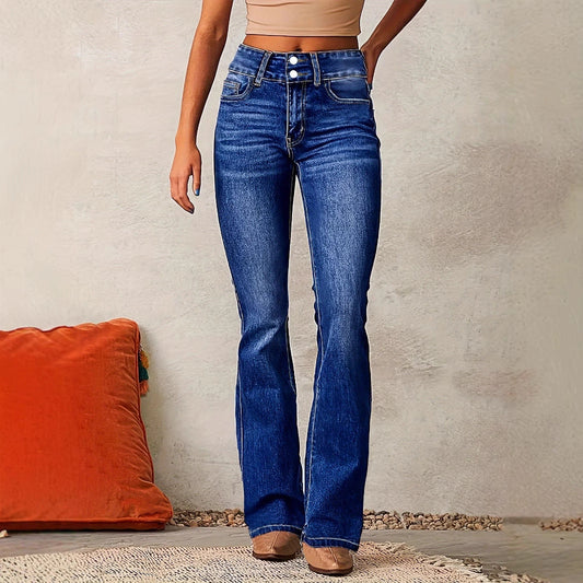 Damen High-Waist Jeans Weite Beine Komfort Fit - IdealeKleiden