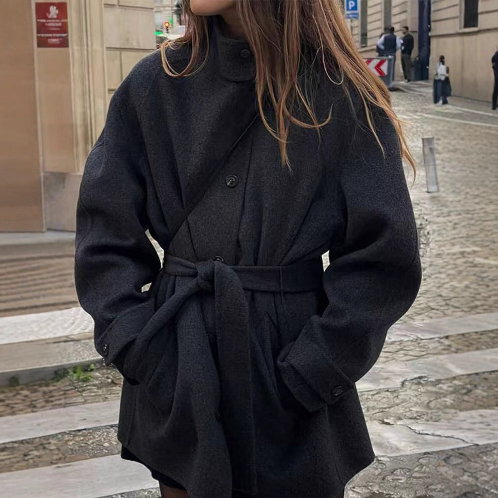 Damen Wolljacke Modern Tailliert Kragen - IdealeKleiden