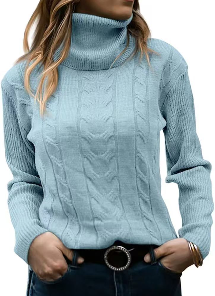 Women's Knitted Jumper Stand-up Collar Cable Knit Elegant