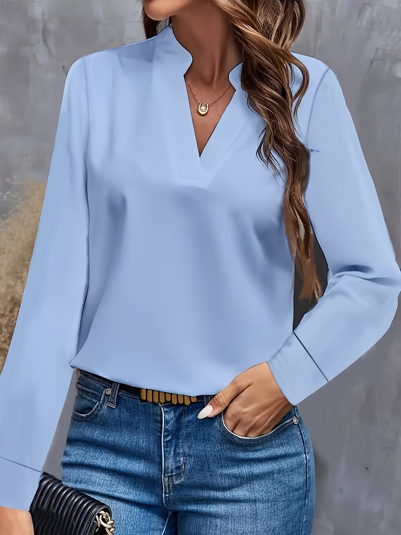 Elegant Women's Blouse Stand-Up Collar Long-Sleeved
