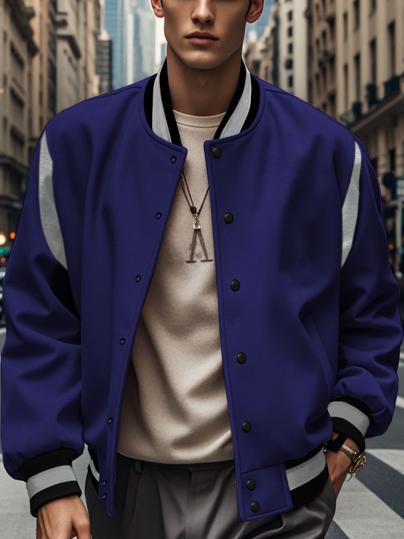 Men's Bomber Jacket Sporty Modern Contrast Sleeves
