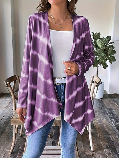 Long Cardigan Open Front Tie Dye Pattern Women