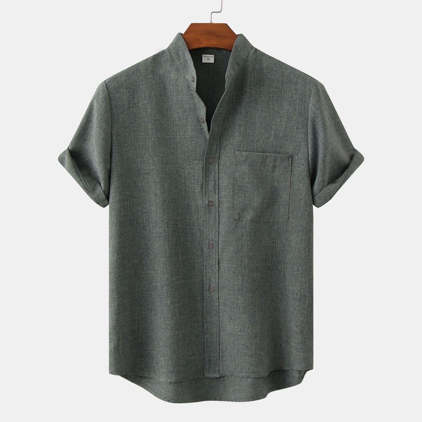 Men's Short-Sleeved Modern Stand-Up Collar Shirt