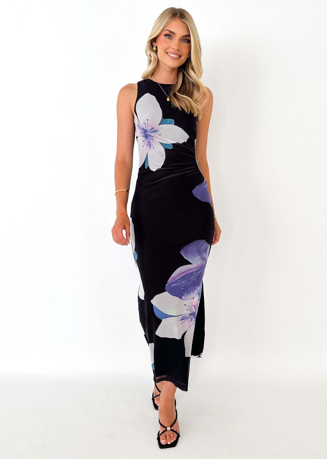 Damen Kleid Elegant Aquarell Muster Lang