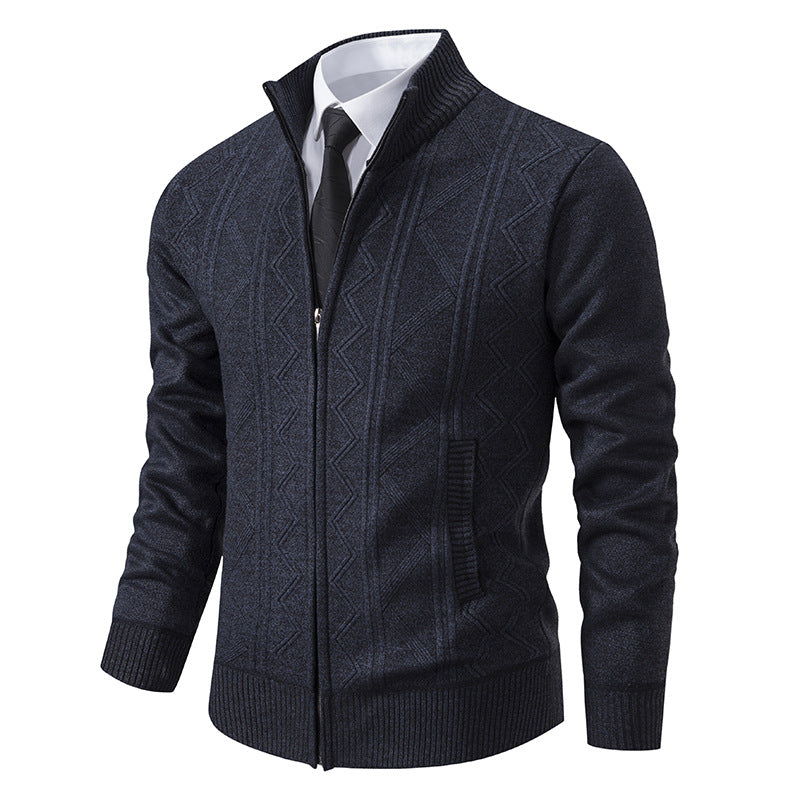 Men's Cable Knit Cardigan Stand-up Collar Modern Design