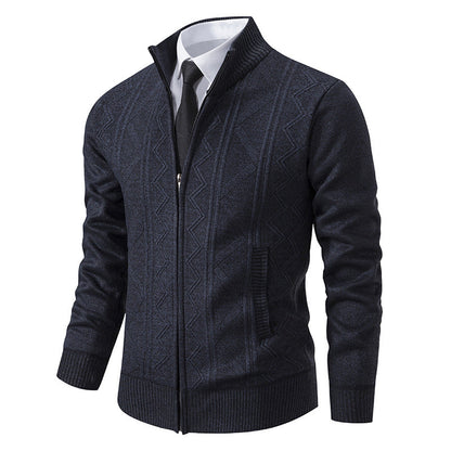 Men's Cable Knit Cardigan Stand-up Collar Modern Design