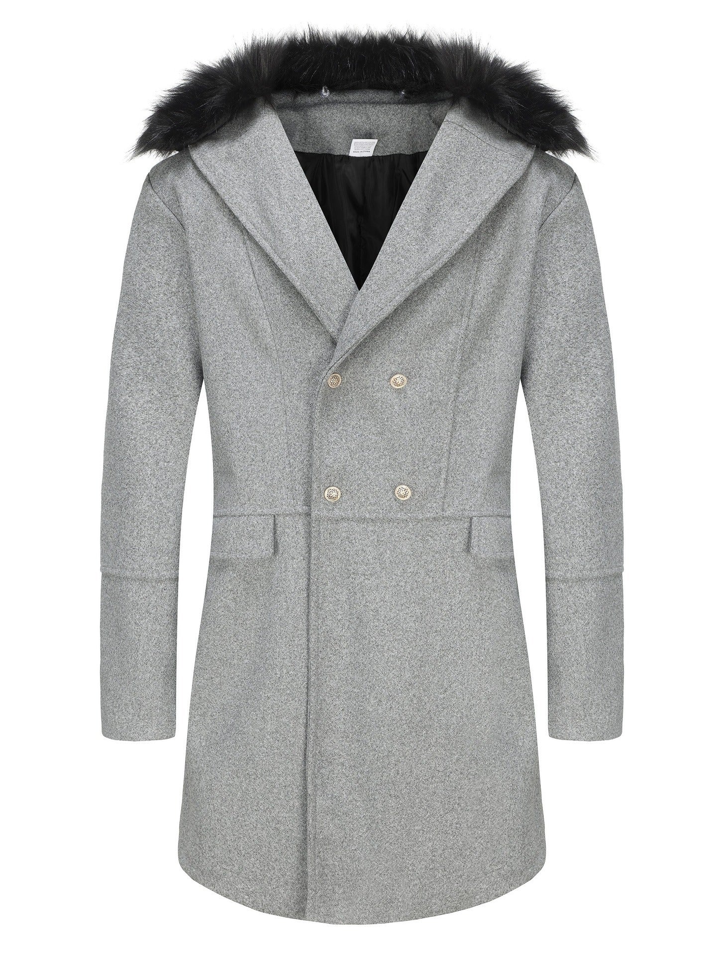 Men's Wool Jacket Elegant Design Faux Fur Collar