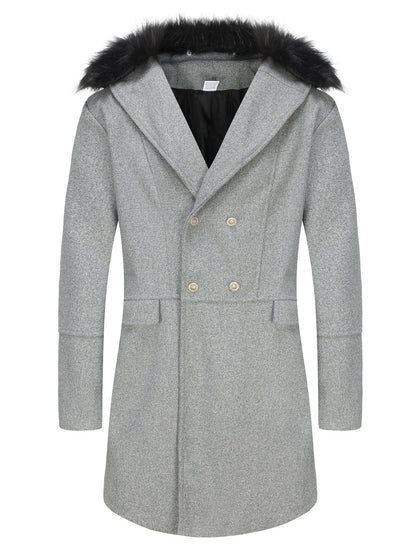 Men's Wool Jacket Elegant Design Faux Fur Collar