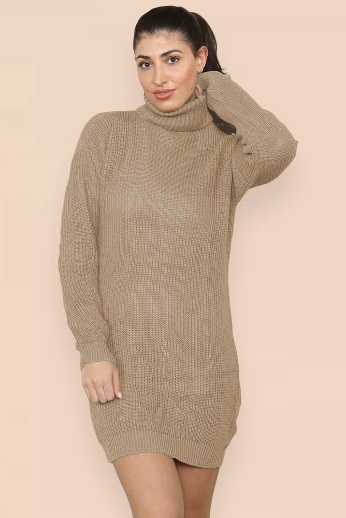 Women's Knitted High-Neck Elegant Dress