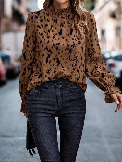 Women's Blouse Elegant Animal Print Ruffle Collar