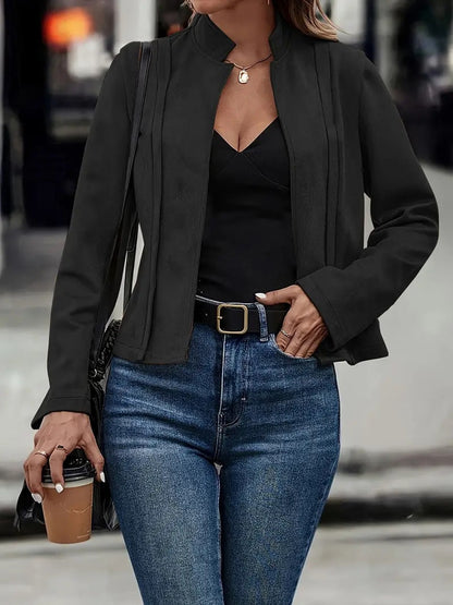 Elegant Short Jacket Slim Fit Wool Blend Stand-up Collar